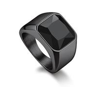 Bandmax Schwarzer Ring Siegelring Edelstahl Ringe für Herren Größe 59mm Ring mit Stein 12MM breit Onyx Ring Freundschaftsring Accessoires Schmuck