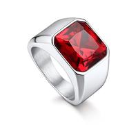 Bandmax Siegelring Herren Edelstahl Roter Stein 12mm Solitär Ring Damen Größe 54mm Ring mit Stein 12MM breit Bandring Ringe Accessoires Schmuck