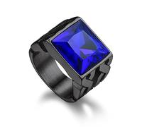 Bandmax Wikinger Ring Schwarz Siegelring Edelstahl Herren Ringe mit Stein 14MM breit Größe 62mm Blau Bandring Freundschaftsring Keltischer Schmuck Accessoires