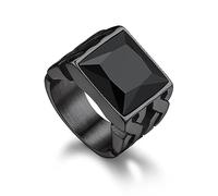 Bandmax Wikinger Siegelring Ring Schwarz Herren Edelstahl Ringe Damen Schwarzer Onyx Ring Größe 67mm Ring mit Stein 14MM breit Bandring Accessoires Modeschmuck
