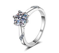 Banemi Damenring Breit Silber, Zarter Ring Damen 6-Krappen-Fassung mit 5mm Zirkonia 925 Silber Größe 57 (18.1)