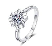 Banemi Damenring Zeigefinger, Weißgold Zarter Ring Herzklauenblume 925 Silber mit 5mm Rundschliff Zirkonia Größe 50 (15.9)