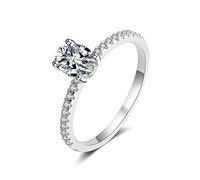 Banemi Silber Ringe Set, Ring Hochzeit 925 Silber mit 2ct Ovalschliff Moissanit Größe 49 (15.6)
