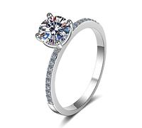 Banemi Zarter Ring Silber, Damenring für mittelfinger 4-Krappen-Fassung mit 1ct Moissanit 925 Silber Größe 52 (16.6)
