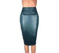 BANGHA Lederrock, Lederrock Damen Schwarz Frauen Sexy Knielangen Split Schlank Bleistift Rock Büro Dame Casual Hohe Taille Bodycon Lange Röcke PU Leder(Blue,L)