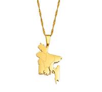 Bangladesch Karte Anhänger Halsketten, Bangladesch Karten Ketten Bengali, Vintage Umriss Trendy Patriotisch Ethnisch Unisex Accessoires, Verstellbarer Kettenanhänger Schmuck, Täglich Lässig,