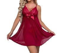 BANLUX Damen Nachthemd - Frauen Sexy Nachthemd Spitze Mesh V-Ausschnitt Hosenträger Nachthemd Dessous Dünne Halfter Perspektive Mesh Pyjamas, Stil B, M