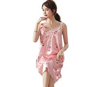 BANLUX Damen Nachthemd - Lose Schlafende Hauskleidung Pyjamas Für Frauen Sexy Nachtwäsche Eisseide Hosenträger Nachthemd Pyjama Femmes Pyjama Mit Blumendruck, Stil A, 3XL