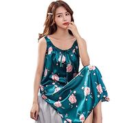 BANLUX Damen Nachthemd - Lose Schlafende Hauskleidung Pyjamas Für Frauen Sexy Nachtwäsche Eisseide Hosenträger Nachthemd Pyjama Femmes Pyjama Mit Blumendruck, Stil D, 4XL