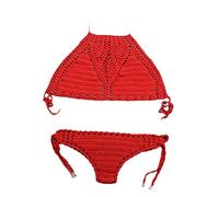 BANLUX Zweiteiliger Badeanzug Für Damen - Mode, Sexy, Handgefertigt, Häkel- Und Strick-Bikini-Set Für Damen, Gestrickte Badeanzüge, Surf-Kleidung, Weiblich, Hohl, Sexy Badeanzug, Rot, S