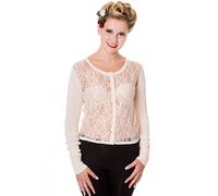 Banned Damen Spitze Strickjacke - Goth Lace Cardigan (S, Beige)