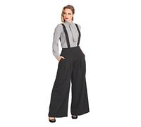 Banned Diamond Palazzo Hose Hohe Taille Hosenträger Vintage Hose Retro 40er 50er Jahre, Schwarz, L