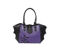 Banned Haunted Annabelle Tragetasche - Gothic Fledermausflügel-Handtasche, lila schwarze Fledermäuse