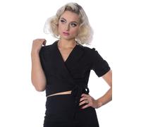Banned Retro Crop Bluse Happy Days Vintage Wrap Top Oberteil Schwarz, Größe:L