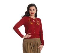 Banned Retro Strickjacke Heritage Birdy Cardigan Rot Vintage Rockabilly Bestickt, Größe:L