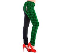 Banned Tartan Karo Emo Punk Geteilte Beine Grün Enge Hose Für Damen - (XL - 42)