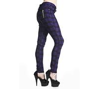 Banned Tartan Karo Rock Punk Skinny Hose - Lila (2XL / 36W)
