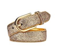 Bantopgong Damen Glänzender Gürtel Damen Gold/Silber Pu-Leder Taillengürtel 85cm - 115cm Jeansgürtel Dekorativer Freizeitgürtel, Gold, 95cm