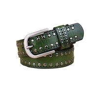 Bantopgong Echtes Leder Nietengürtel Damen Taillengürtel 90cm - 115cm für Damen Freizeitgürtel mit Dornschließe, Grün, 100cm