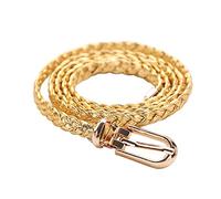 Bantopgong Geflochtenes Leder, schmal, dünn, Jeans, lässig, dekorativer Gürtel für Damenbekleidungsaccessoires, Golden, 105cm