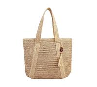 Baoblaze Strandtasche Damen Groß Stroh, Korbtasche Geflochten mit Reißverschluss, Sommer Gewebte Handtasche,Gewebte Umhängetaschen, Eimer Korbtasche für Outdoor Reise Arbeit Einkaufen Party, Beige