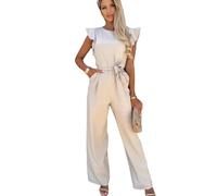 BAODANWUXIAN Jumpsuit Overalls Für Frauen Sommer Kurzärmeligte Hose Strampler Mit Taschen EIN Stück Casual Outfit-Beige-M