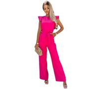 BAODANWUXIAN Jumpsuit Overalls Für Frauen Sommer Kurzärmeligte Hose Strampler Mit Taschen EIN Stück Casual Outfit-Rosenrot-S