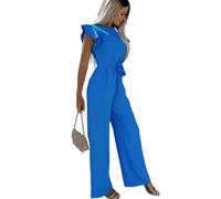 BAODANWUXIAN Jumpsuit Overalls Für Frauen Sommer Kurzärmeligte Hose Strampler Mit Taschen EIN Stück Casual Outfit-Blau-M