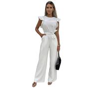 BAODANWUXIAN Jumpsuit Overalls Für Frauen Sommer Kurzärmeligte Hose Strampler Mit Taschen EIN Stück Casual Outfit-Weiss-S