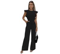BAODANWUXIAN Jumpsuit Overalls Für Frauen Sommer Kurzärmeligte Hose Strampler Mit Taschen EIN Stück Casual Outfit-Schwarz-M