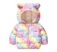 Baogaier Baby Kinder Mädchen Winter Jacke Mantel Reißverschluss Rosa Drucke Pferde Muster Kapuzenjacke Winddicht Warm Ultraleicht Oberbekleidung Schneeanzug für 9-12 Monate, GR. 80-86
