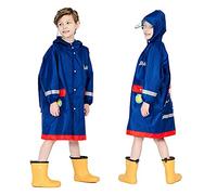 Baogaier Jungen Regenmantel Kapuze Regenjacke Regenanzug Regenponcho Einteilig Kinder Blau Atmungsaktiv Regenponcho Wasserdicht Lang Leicht Sport Poncho Wandern Arbeit Reißverschluss PVC 4-6 Jahre