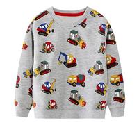 Baogaier Jungen Sweatshirts Langarm Pullover Kinder Grau Auto Traktor Bagger Shirts Baumwolle Warm Winter Frühling Herbst Oberteile Sport Langarmshirt Activewear Tops Gr.104-110,5T