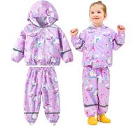 Baogaier Kinder Regenanzug, Mädchen Wind und wasserdicht Netzfutter Regenjacke & Regenhose Leicht Regenmantel Regenset Regendichte Matschanzug Regenkleidung 1-2 Jahre, Lila Pferd