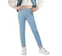 Baogaier Leggings Mädchen Jeans-Optik Kinder Basic-Stil Elastisch Jeggings Atmungsaktiv Weich Lang Hosen mit Taschen Blickdichte Alltag Hose Alltagskleidung, Gr.152-158, Hellblau
