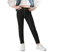 Baogaier Leggings Mädchen Jeans-Optik Kinder Basic-Stil Elastisch Jeggings Atmungsaktiv Weich Lang Hosen mit Taschen Blickdichte Alltag Hose Alltagskleidung, Gr.146-152, Schwarz