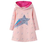 Baogaier Mädchen Kleid Kapuze Stern Dinosaurier Pailletten Kapuzenkleid Baumwolle Langarm Kapuzenpullover Pulloverkleid Hoodie Sweatshirt Hoodiekleider Tops Frühling Herbst Winter Kinder 5-6 Jahre