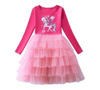 Baogaier Mädchen Kleider Baumwolle Kinder A-Linie Langarm T-Shirt Kinderkleid Rundhals Festliche Casual Elegant Freizeitkleid Party Prinzessin Kleid, 4-5 Jahre, Gr.104-110, Fuchsia