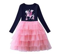 Baogaier Mädchen Kleider Baumwolle Kinder A-Linie Langarm T-Shirt Kinderkleid Rundhals Festliche Casual Elegant Freizeitkleid Party Prinzessin Kleid, 4-5 Jahre, Gr.104-110, Dunkelblau