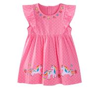 Baogaier Mädchen Kleider Baumwolle Rüschen Ärmel Kinder Rot Pferd Druck Punktmuster Sommerkleid Festliche Casual Freizeitkleid Party Prinzessin Kleid Kleidung, für 4-5 Jahre