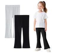 Baogaier Mädchen Leggings Baumwolle Stretch Atmungsaktive Schlaghosen, 2er-Pack, Kinder Weiche Flared Yogahose Tanzen Bootcut Hosen Lange Leggins GR. 104-110, 4-5 Jahre, Schwarz grau