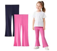 Baogaier Mädchen Leggings Baumwolle Stretch Atmungsaktive Schlaghosen, 2er-Pack, Kinder Weiche Flared Yogahose Tanzen Bootcut Hosen Lange Leggins GR. 110-116, 5-6 Jahre, Marineblau Rosa