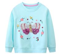 Baogaier Mädchen Pullover Langarmshirt Baumwolle Atmungsaktiv Casual Weichem Sweatshirt Herbst Winter Warm Kinder Kleidung Tops, Blauer Schmetterling Pailletten, GR.98-104