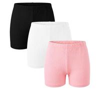 Baogaier Mädchen Radlerhose, 3er-Pack, Baumwolle Atmungsaktive Shorts Elastische Gerippte Sommerhose Kurze Leggings für Sport Tanz Alltag Schule Kinder Unterziehhose für 5-6 Jahre, Farbe A