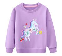 Baogaier Mädchen Sweatshirt Pullover Baumwolle Leichtgewicht Sport Jumper Langarmshirt Stickerei Kinder Kleidung Langarm Tops 6-7 Jahre, Gr.116-122, Lila Pferd