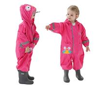 Baogaier Regenmantel Kapuze Baby Mädchen Atmungsaktiv Wasserdicht Leicht Regenanzug Einteilig Outdoor Regenponcho Overall Regen Softshelljacke Rosenrot Eule für Sport Schulaktivität Kinder 1-2 Jahre