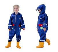 Baogaier Regenmantel Kinder Jungen Kapuze Regenjacke Regenanzug Einteilig Blau Atmungsaktiv Wasserdicht Lang Leicht Overall Regen Poncho Jacke Hose Wandern Arbeit Reißverschluss PVC Outdoor 6-7 Jahre