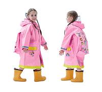 Baogaier Regenmantel Kinder Mädchen Kapuze Regenponcho Regenjacke Regenanzug Einteilig Rosa Atmungsaktiv Wasserdicht Lang Leicht Regen Poncho Jacke Wandern Arbeit Reißverschluss PVC Outdoor 8-12 Jahre