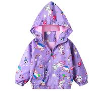 Baogaier Softshelljacke Mädchen Jacke mit Atmungsaktiv Futter Einhorn Übergangsjacke mit Weich fütterung Outdoorjacke Kinder Winddicht Kapuzenjacke Mantel, Gr.104-110 Lila Pferd Aufdruck,120