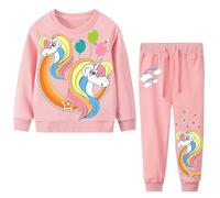Baogaier Sportbekleidung Kinder Mädchen Trainingsanzug Jogginganzug Sport Set Rosa Gedrucktes Einhorn Muster Baumwolle Pullover Anzug Freizeitanzug Sweatshirt Trainingshose Sportanzug, GR.98-104